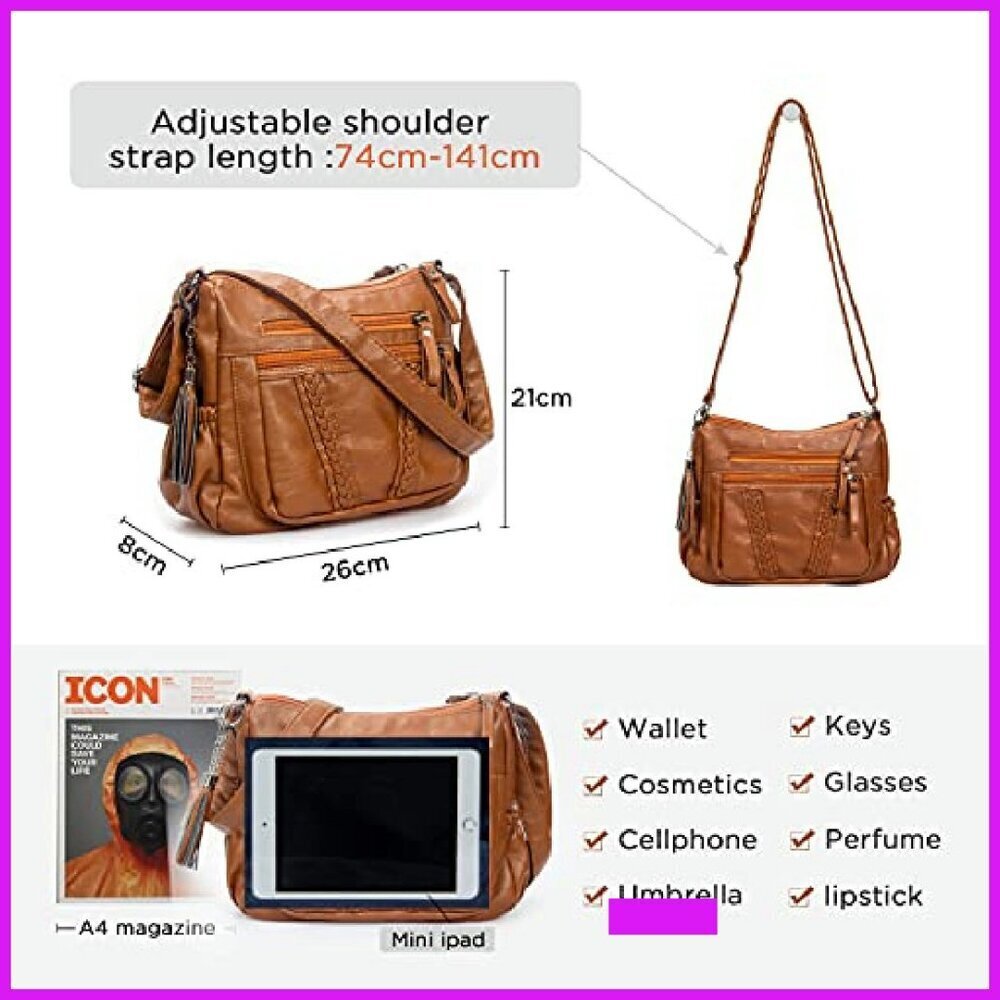 Soft PU Leather Crossbody Bag with Tassel Elegant Chic Versatile Daily Use - Picture 4 of 8